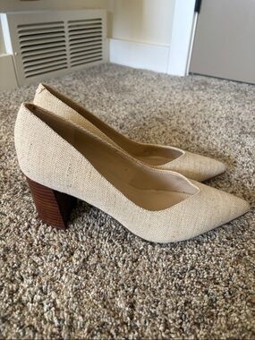Marc Fisher Classic Pointed-Toe Block Heel Pumps in cream/oatmeal